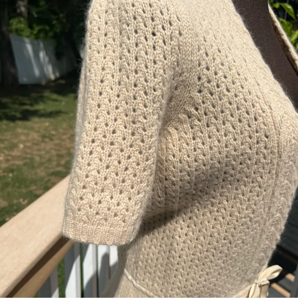 LOFT Women’s Lambs Wool Angora Beige Short Sleeve Knit Cardigan Sweater Size S - Image 5