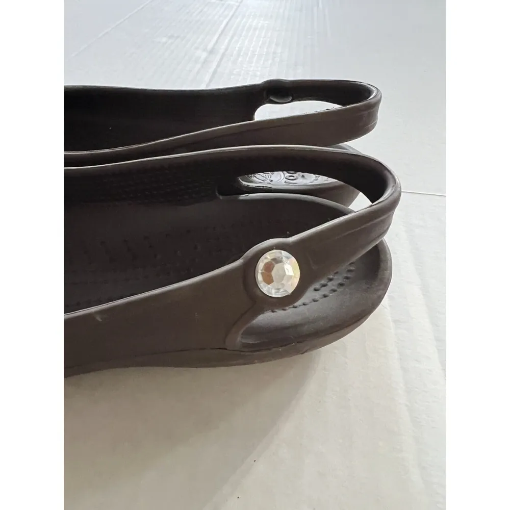 Crocs Olivia Sandal Womens 9M Rhinestone Slingback Ballet Flats Comfort Brown - Image 2