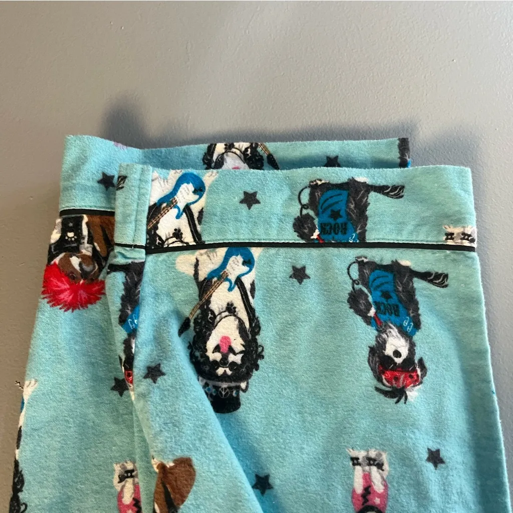 PJ Salvage Flannel Pajamas Set w/ Headband Aqua Sz S NWT Fun Rocker Dogs! Blue - Image 16