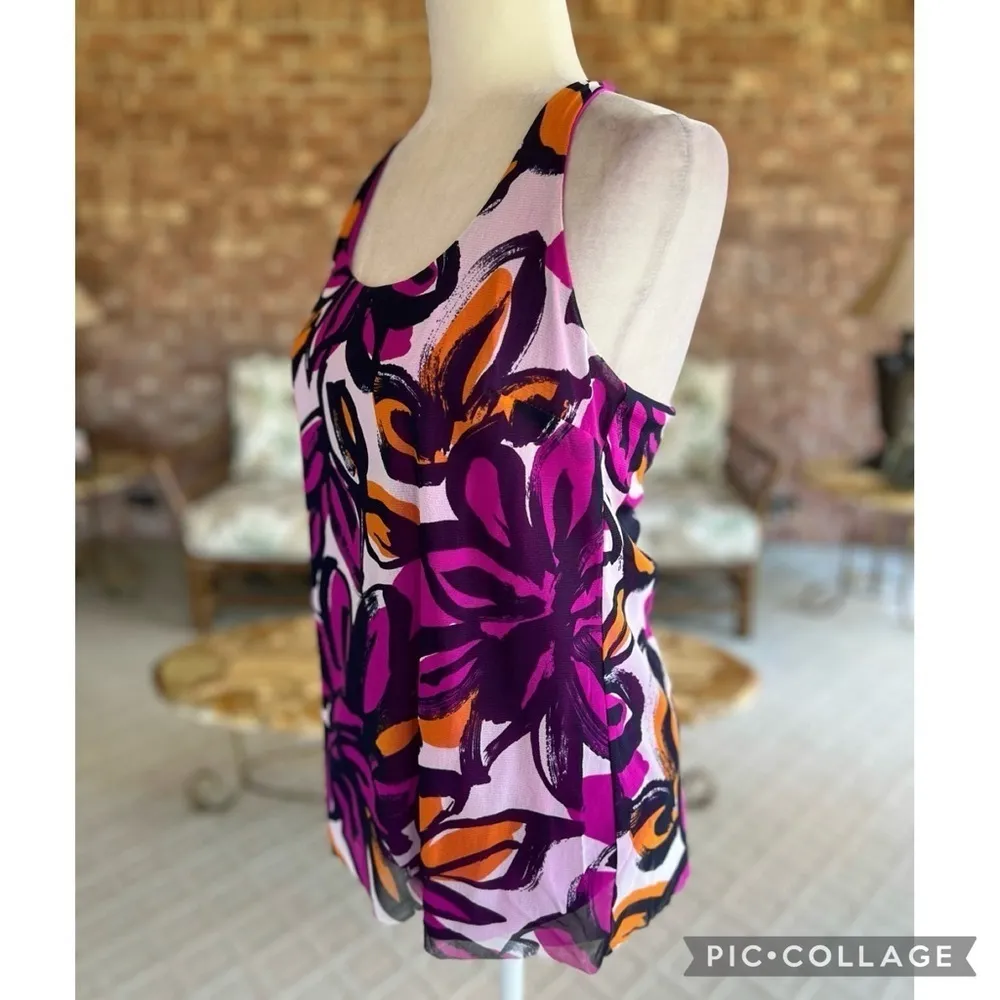 INC International Concepts Purple Floral Racerback Halter Mesh Tank Top M Size M - Image 10