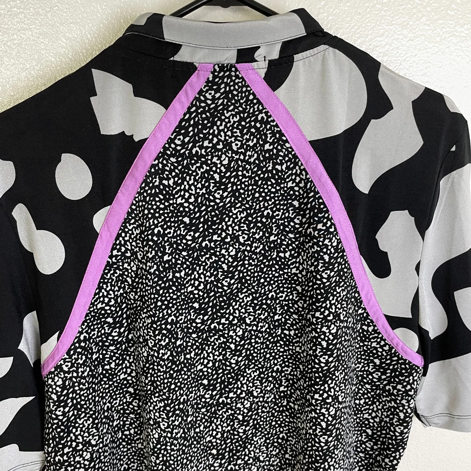 Jamie Sadock Shirt Womens Large Short Sleeve Black Grey Golf 1/2 Zip Mixed Print - Image 8