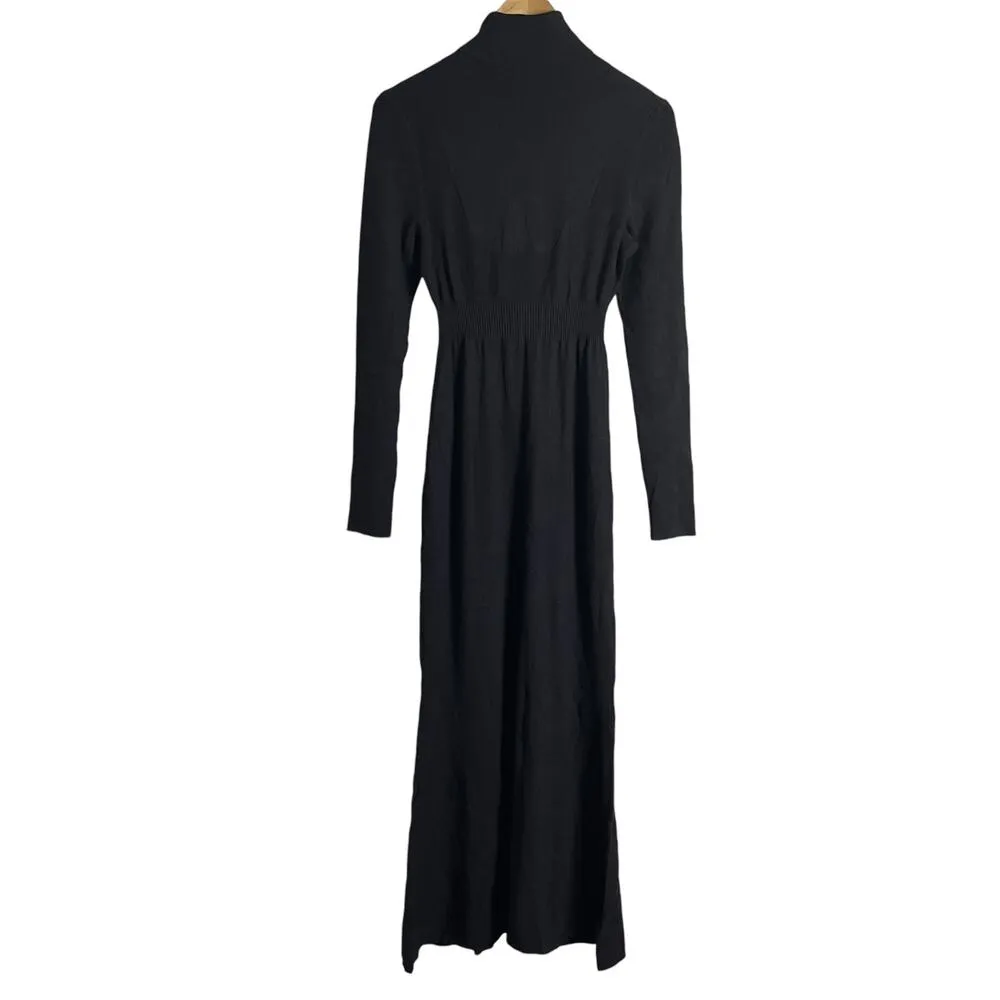 Toccin Black Ribbed Turtleneck Long Sleeve Midi Sweater Dress Size Medium - Image 11