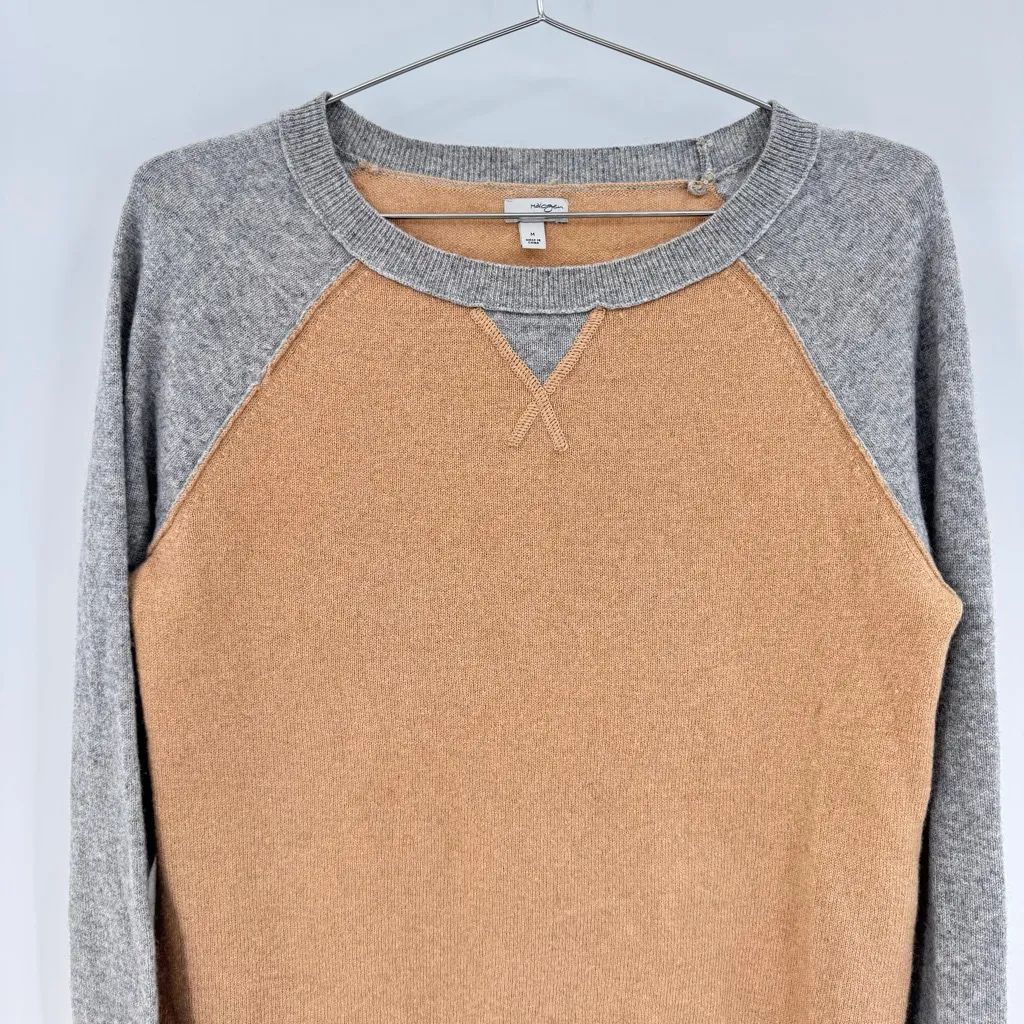 Halogen 100% Cashmere Sweater Tan Gray Raglan Sleeve Preppy Crewneck Size Medium - Image 3
