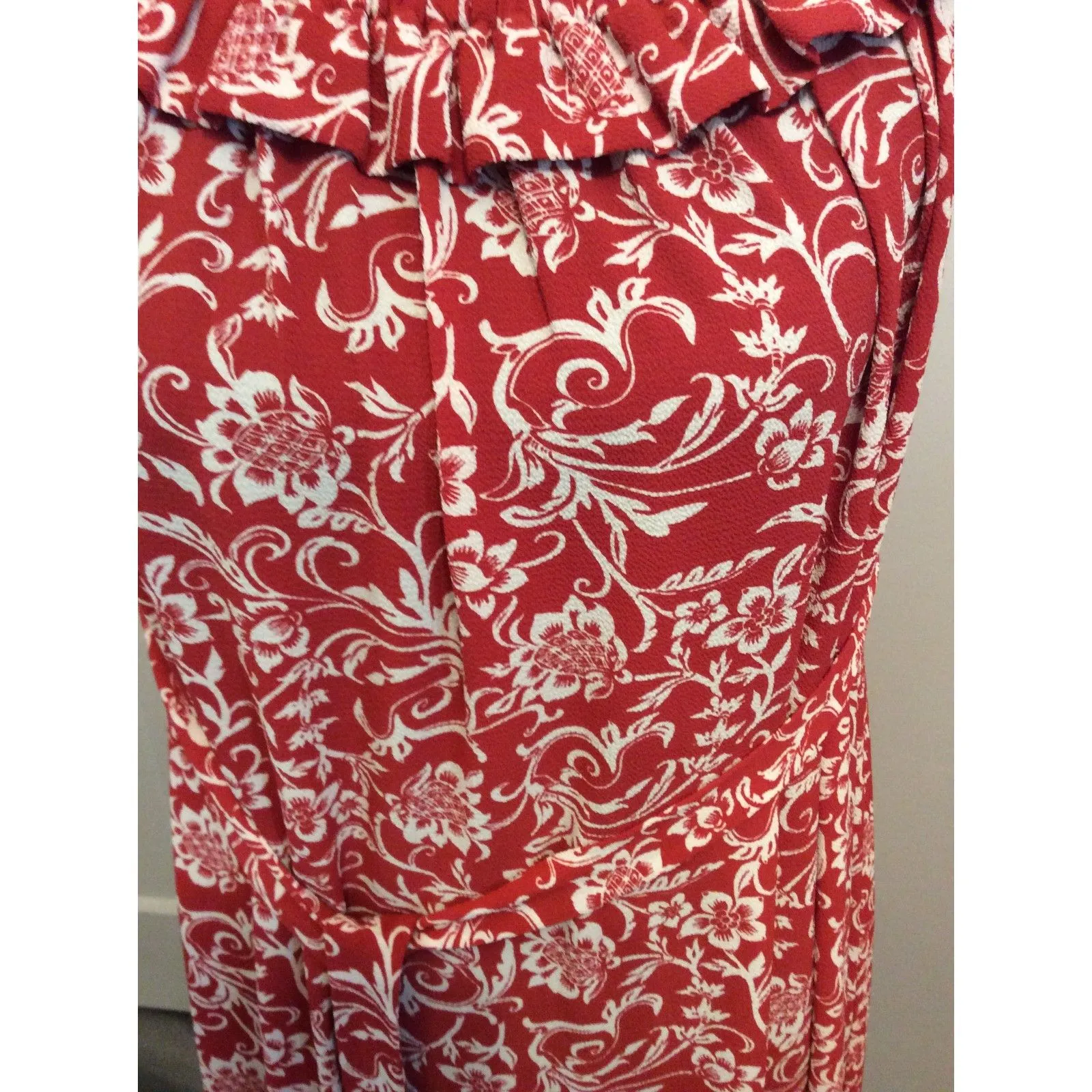 Ann Taylor Loft Outlet XS Floral Print Maxi Ruffled Collar Sleeveless Red - Image 5