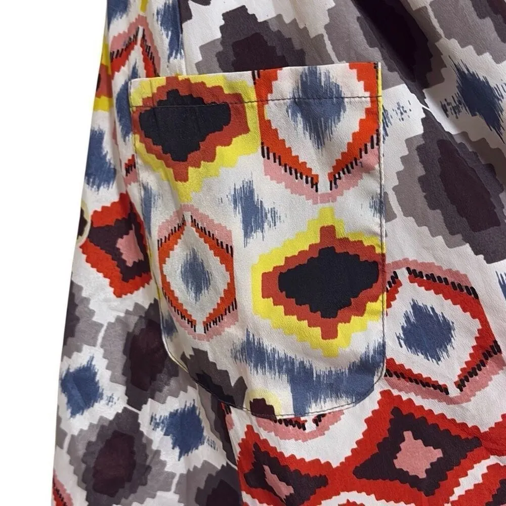 Xhiliration Medium Southwestern Aztec Print Red Blue Yellow Mini Dress Pockets - Image 5