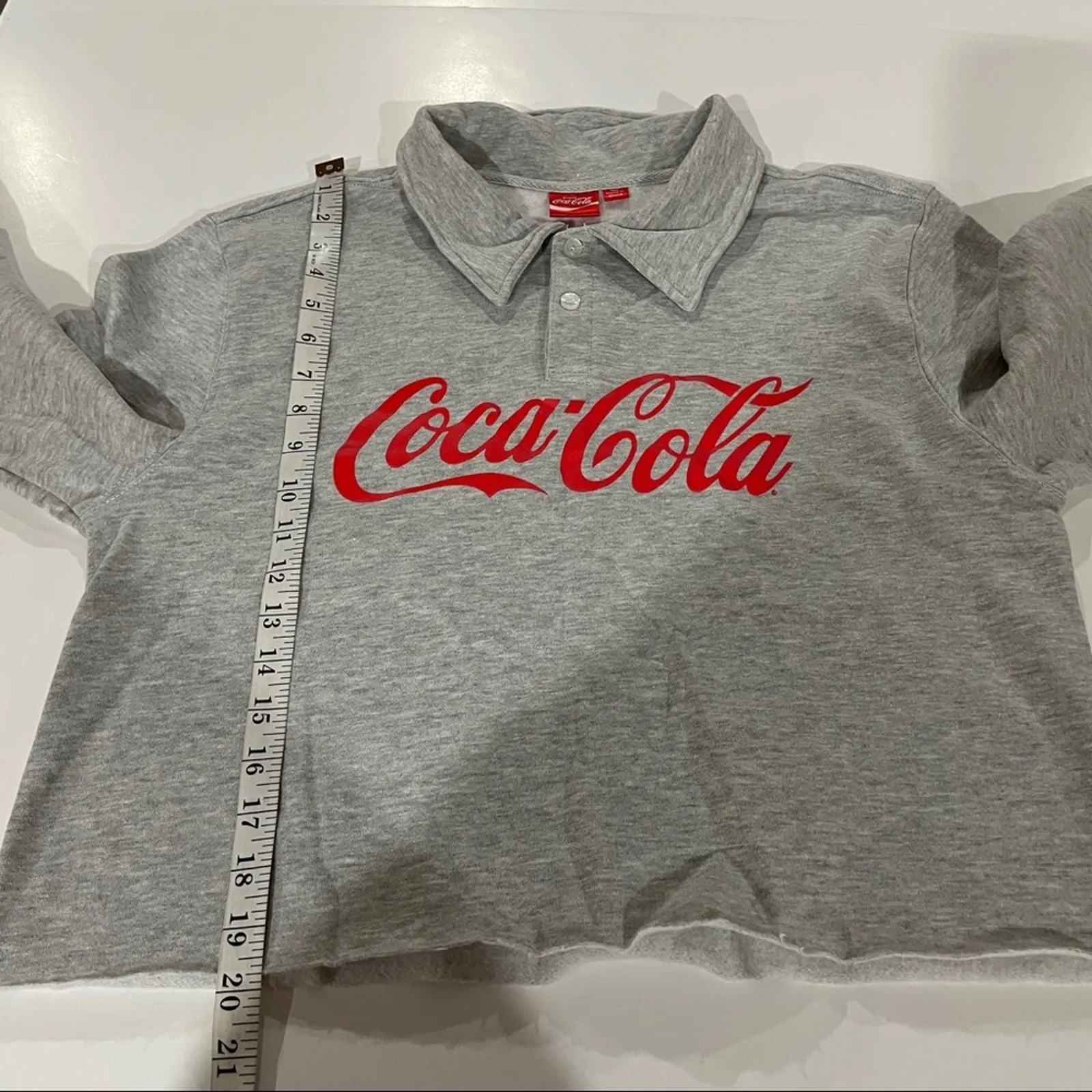 Coca Cola Gray &‎ Red Long Sleeve Raw Hem Cropped Pullover Sweater Size M Size M - Image 9