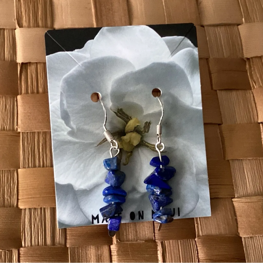 Vintage Lapis Lazuli Chips .925 Sterling Silver 1.5” Earrings Handmade Bohemian - Image 2