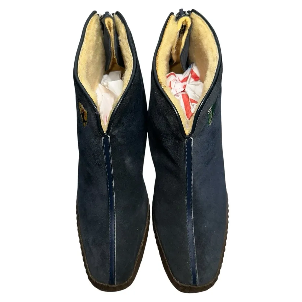 Tyrol Vintage RARE Women’s Size 7 Blue Suede Sherpa Lined Embroidered Flag Boots - Image 3