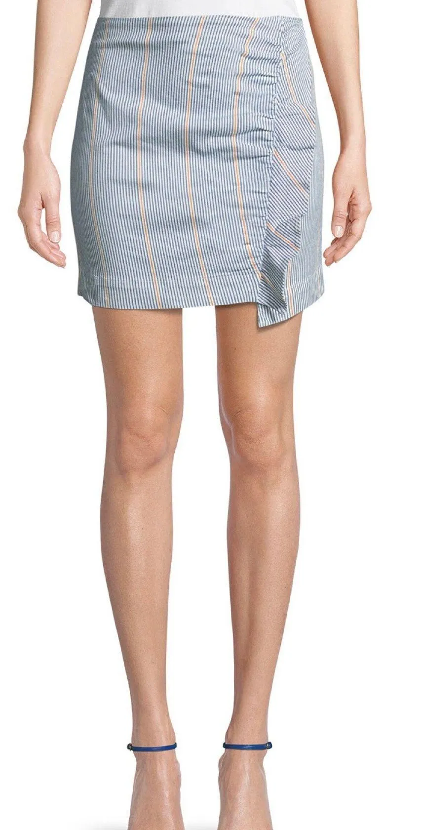 3x1 NWT $185 Jane Blue Striped Ruffle Mini Nillie Back Zip Closure Skirt S - Image 1