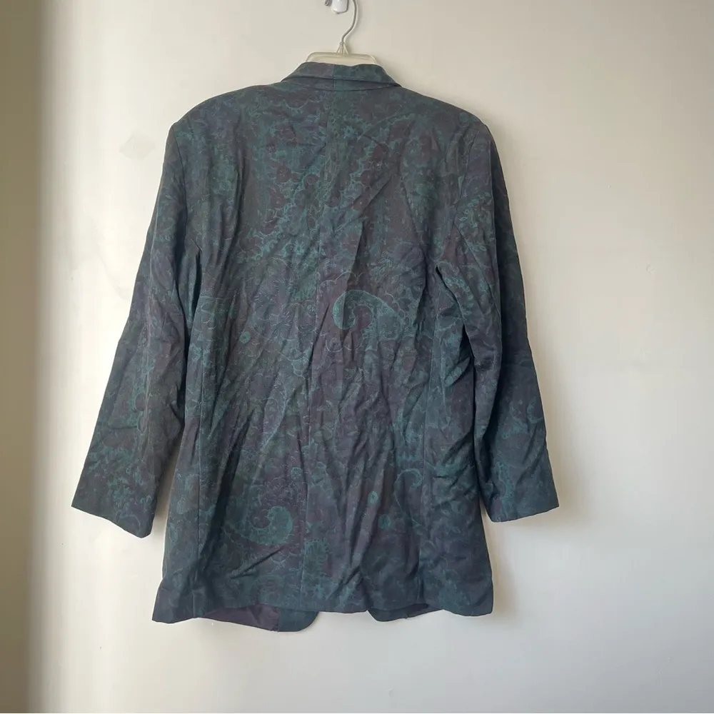 Vintage 90s Studio Michelle Stuart Dark Green Navy Black Paisley Blazer L Blue Size L - Image 3