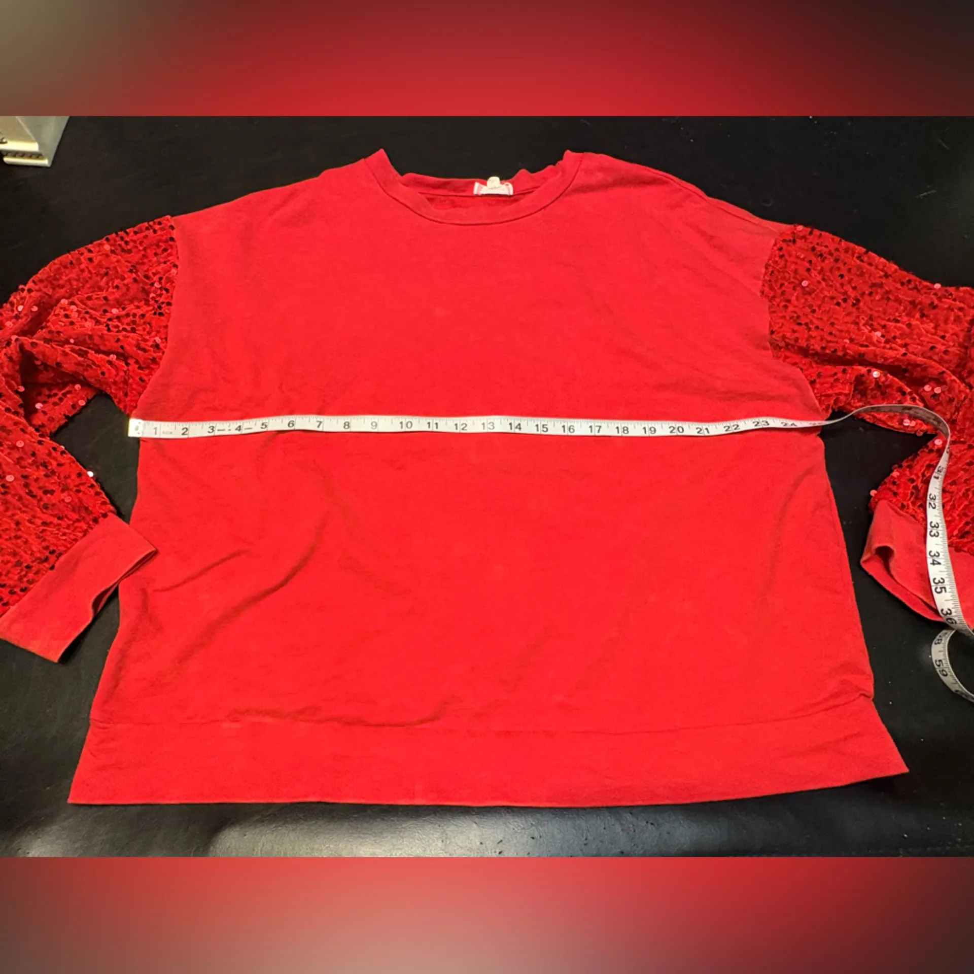 Bibi Crew Sweatshirt L Red Acid Wash With Sequins Sleeves Size L - Image 8