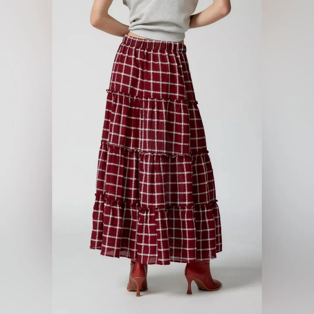 Free people Urban Renewal Remnants Check Tiered Maxi Skirt - Image 4