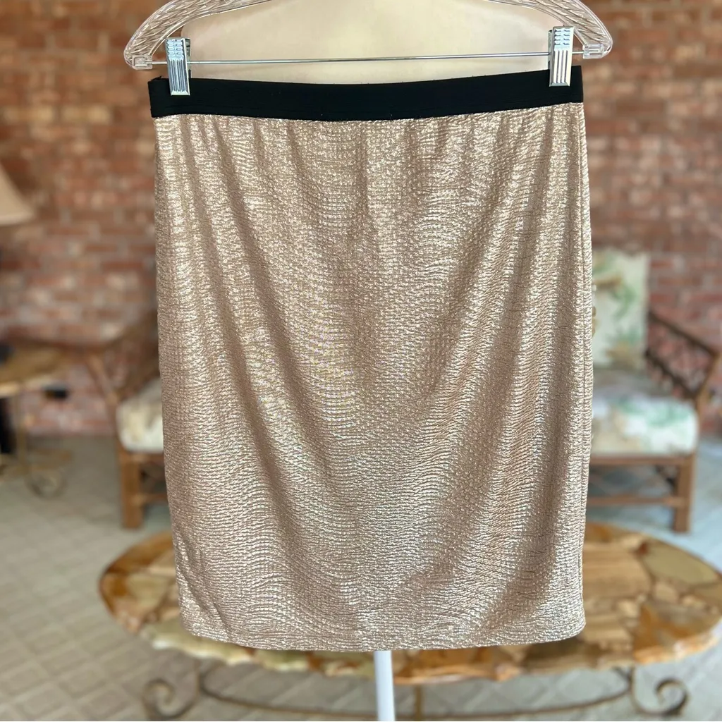 Forever 21 Skirt Pencil Gold Metallic Stretch Shimmery L (jrs) Cocktail Party - Image 7
