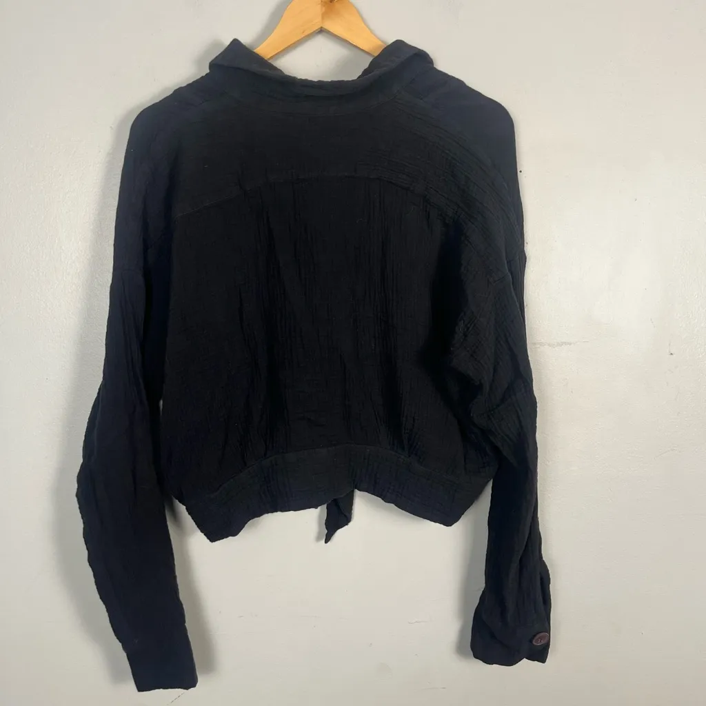 Free People Sunstreaks Tie Front Long Sleeve Shirt black brown buttons small - Image 5