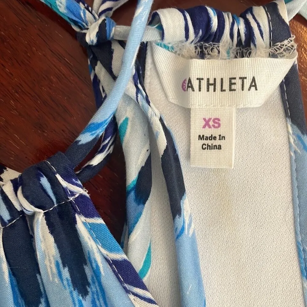 Athleta Blue Ikat Sunset Maxi Halter Dress Resortwear Vacation Summer Bra Shelf - Image 4