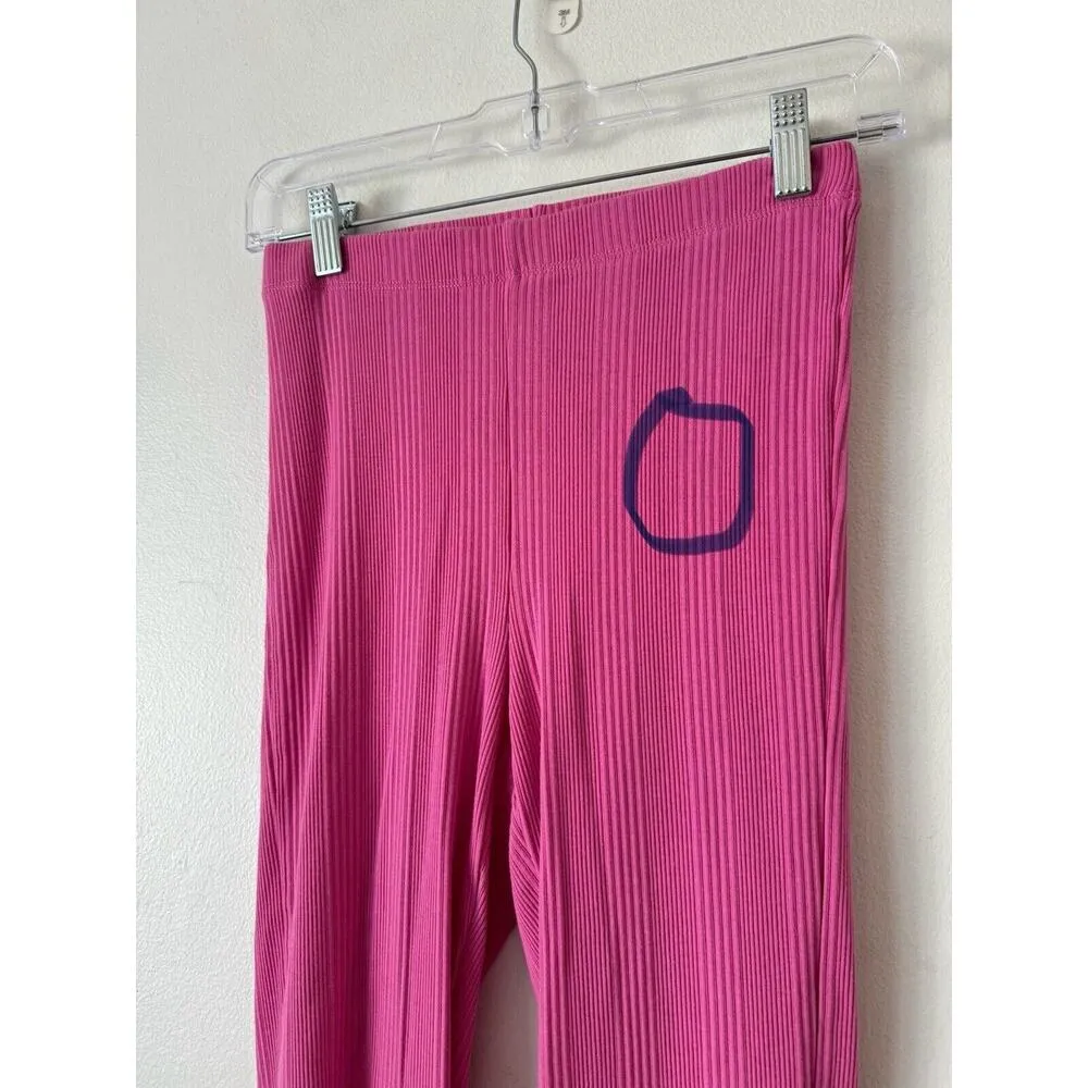 Aerie Barbie Pink Ribbed High Waisted Flare Leg Loungewear Sweatpants Size XS - Image 5