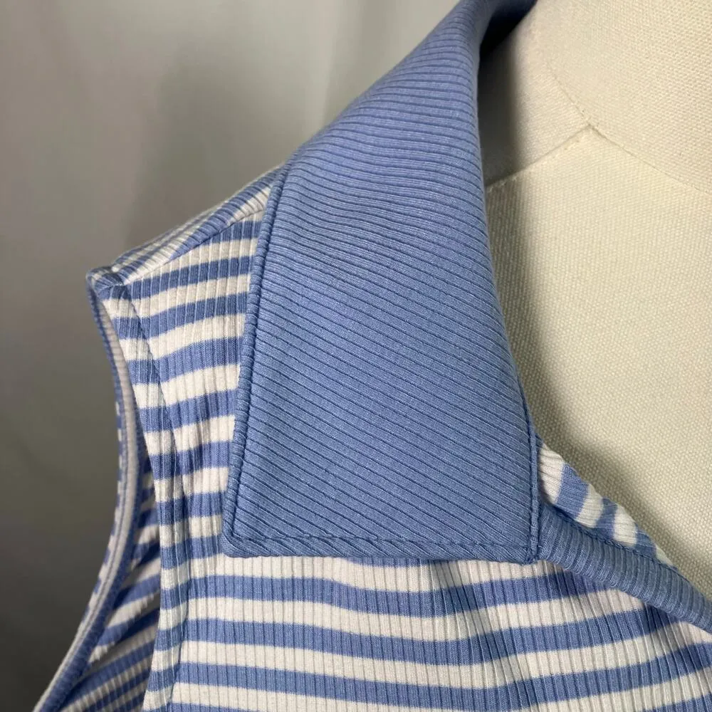 Lane Bryant Blue White Striped Sleeveless Polo Top Plus 26/28 Ribbed Stretch New - Image 10