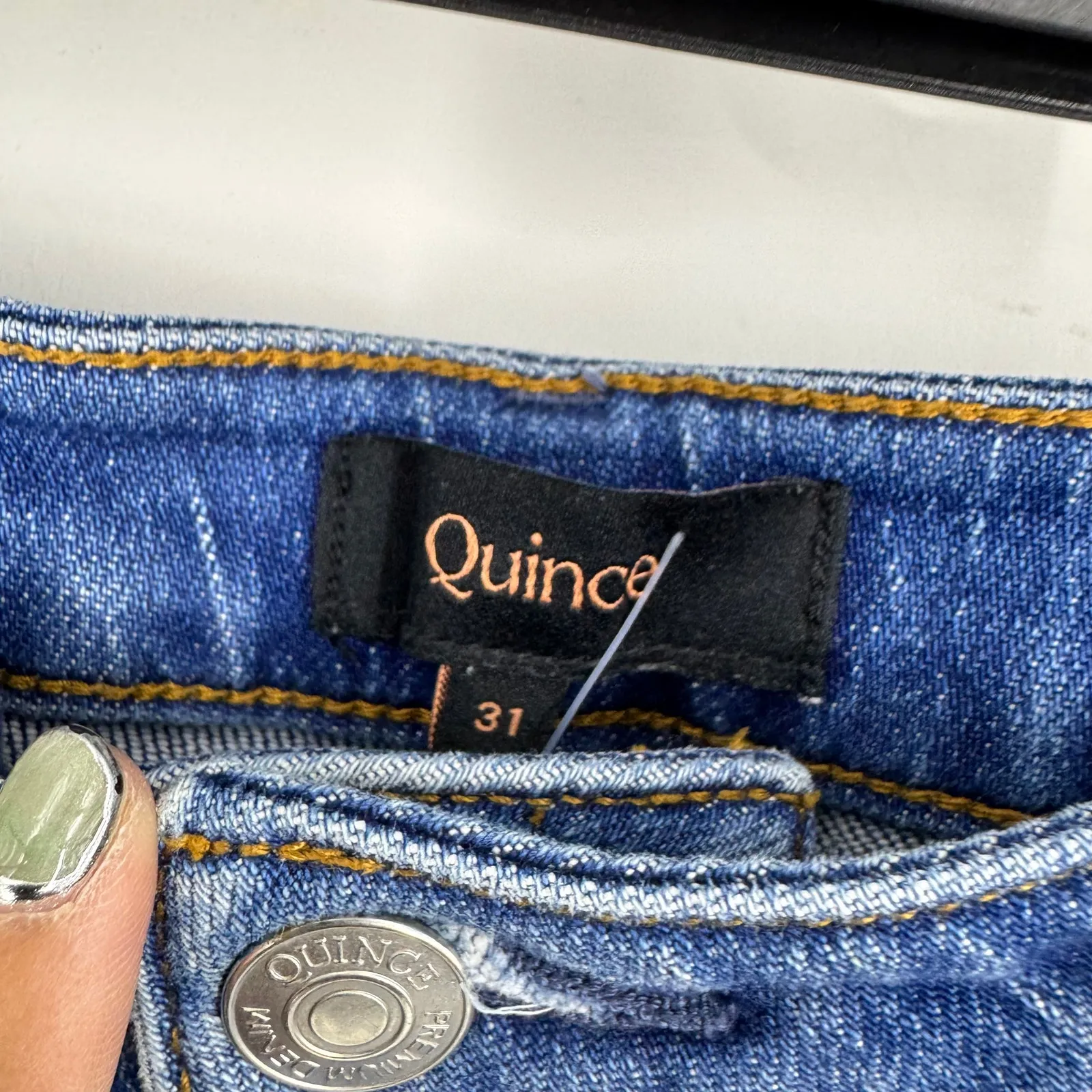 Quince Comfort Stretch High Rise Relaxed Straight Jeans Medium Wash Blue Size 31 - Image 7