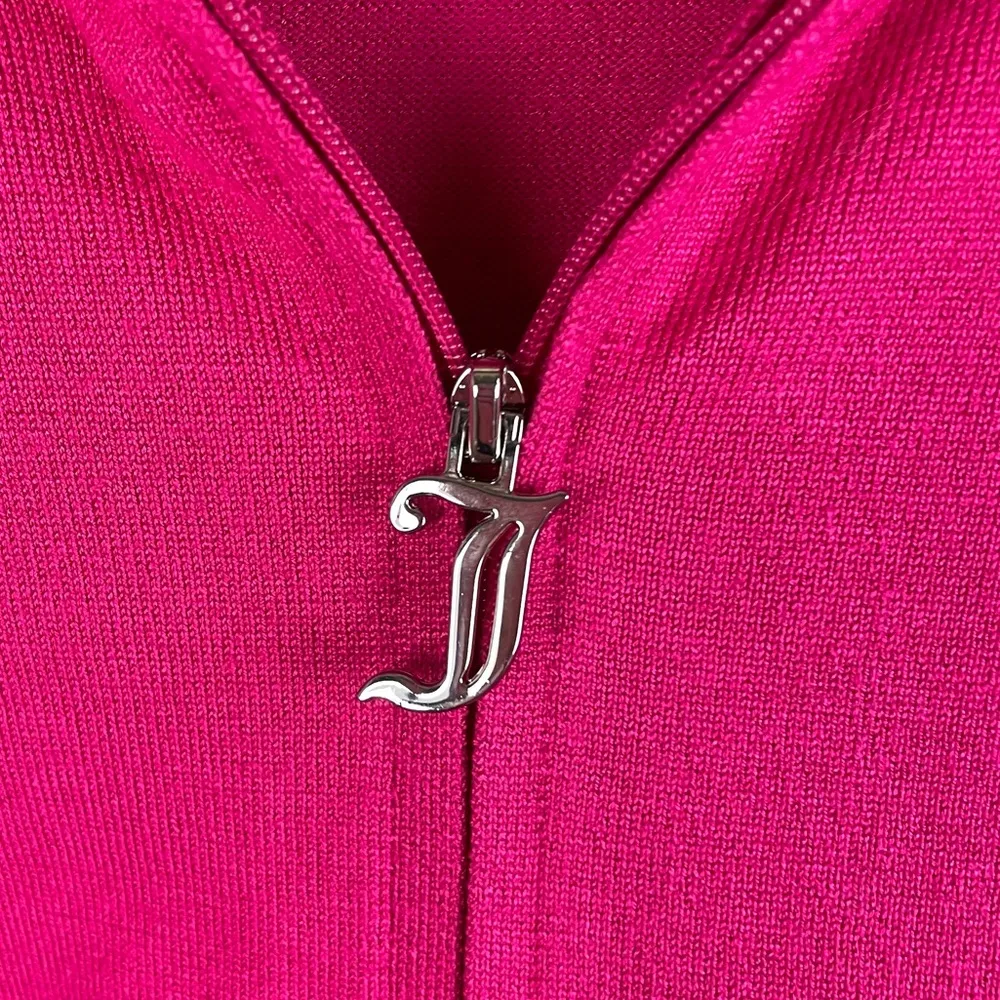 Juicy Couture Pink Knit Bling Tracksuit Size XL Jacket Flare Pants Set Y2K 2000s - Image 6