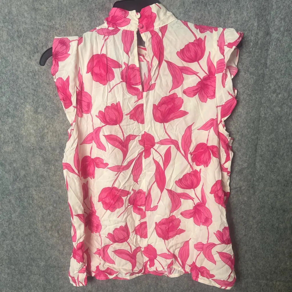 Ann Taylor Woman‎ Size MP Pink Floral selvage Necktie shirt - Image 6