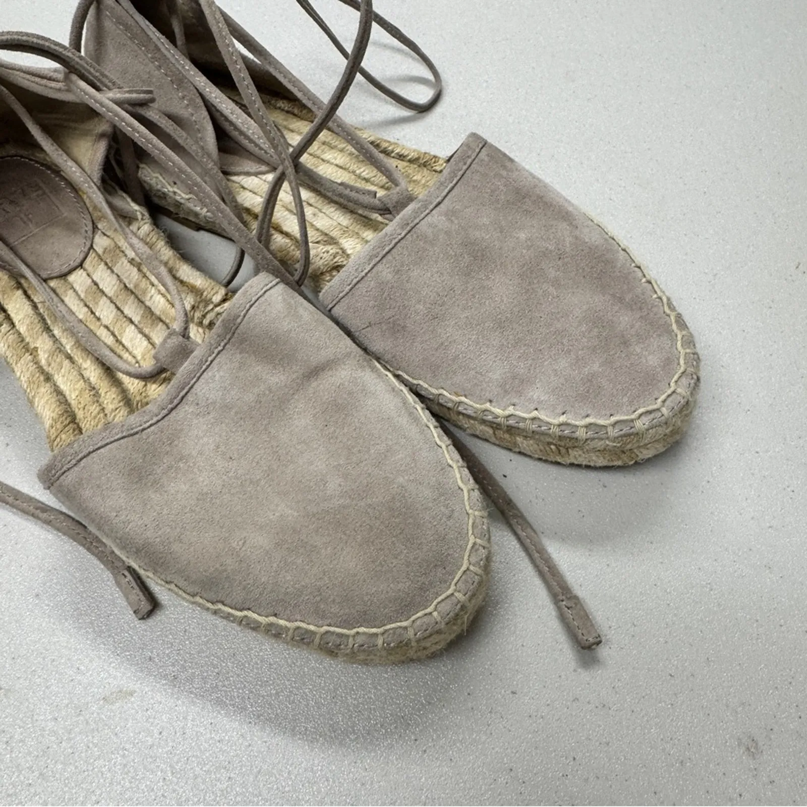 Frye Beige Leather Espadrille Flats Sandals Womens 6.5 Beachy Comfort Lace Up - Image 9