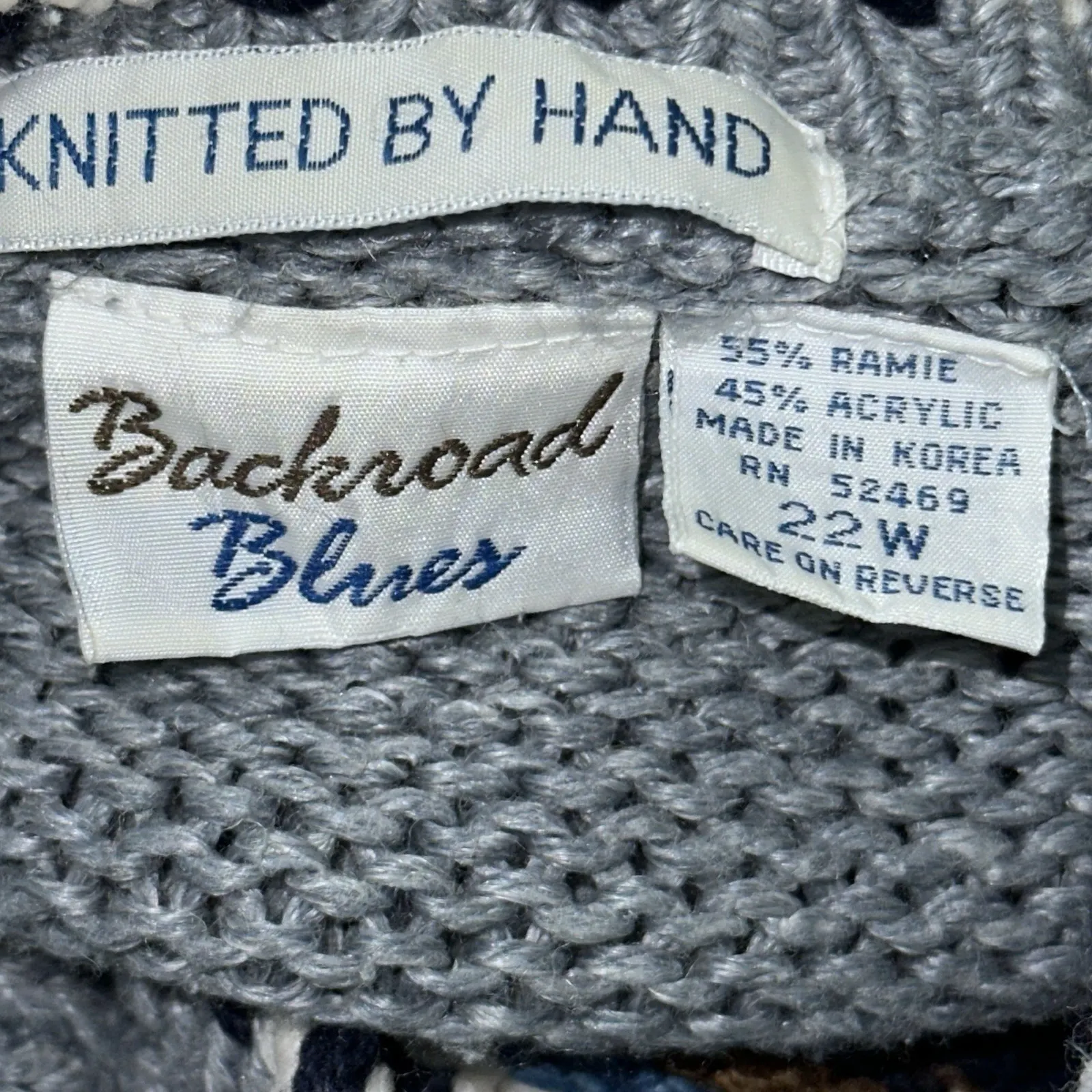 VTG BACKROAD BLUES Hand Knitted Chunky Knit Button Front Cardigan Size 22W Blue - Image 7