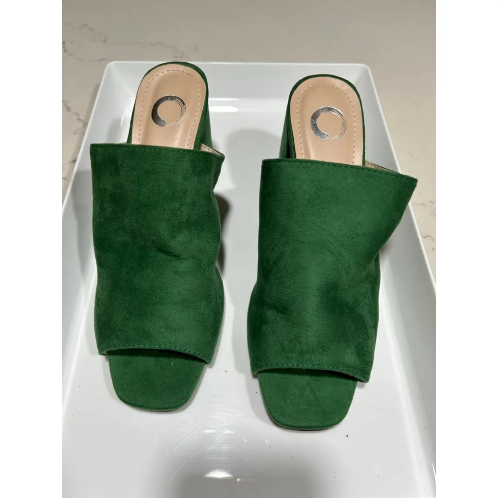 NEW Journee Green Faux Suede ADELAIDE Peep Toe Mule Heel 7 - Image 4