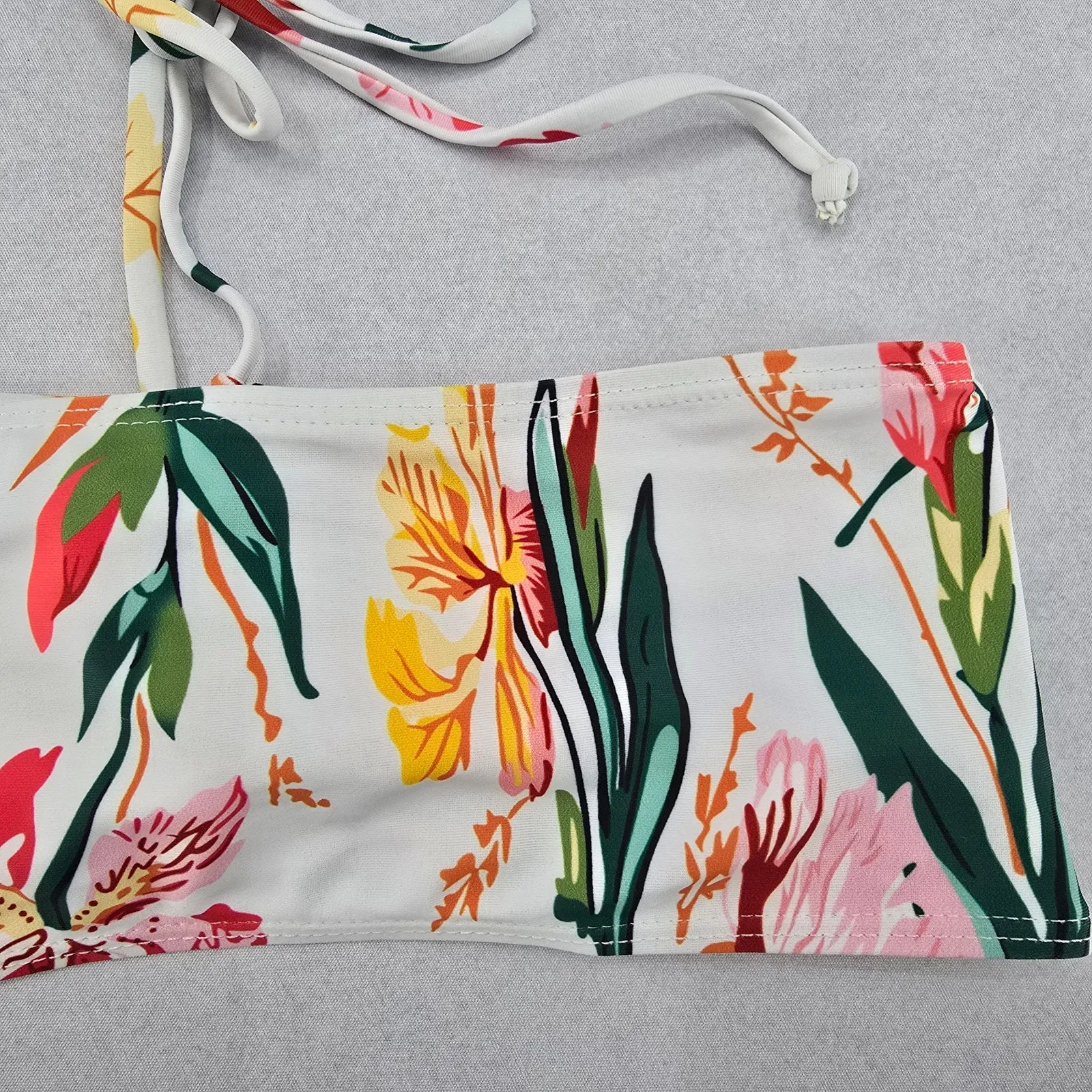 Zaful‎ White Floral Bandeau Beach Bra Bikini Bralette Swim Top M Medium - Image 6