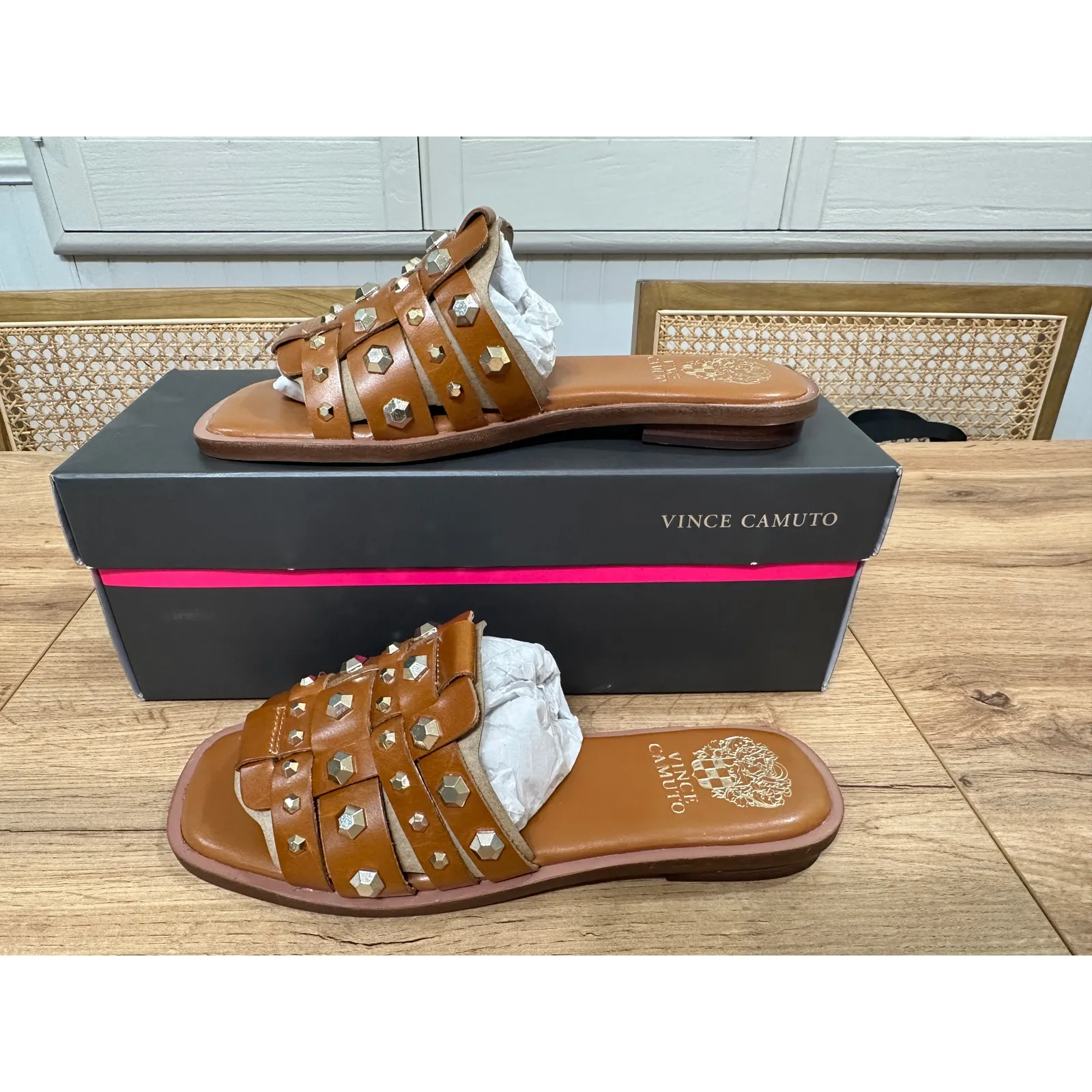 Vince Camuto Neverna Studded Slide Sandal Canyon Leather Sz 6.5 NIB Edgy Details - Image 4