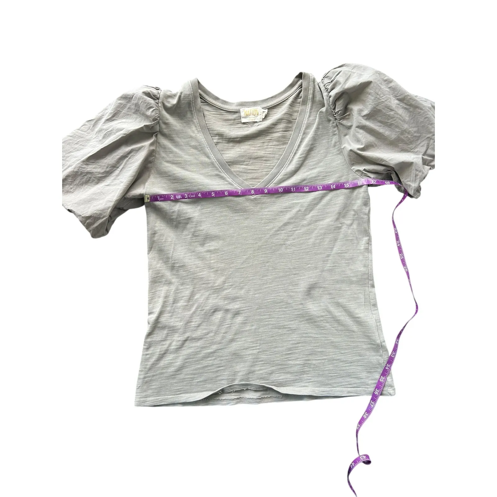Nation LTD Traci Bubble Sleeve V Neck T Shirt Gray Cotton Blend Size Small - Image 6