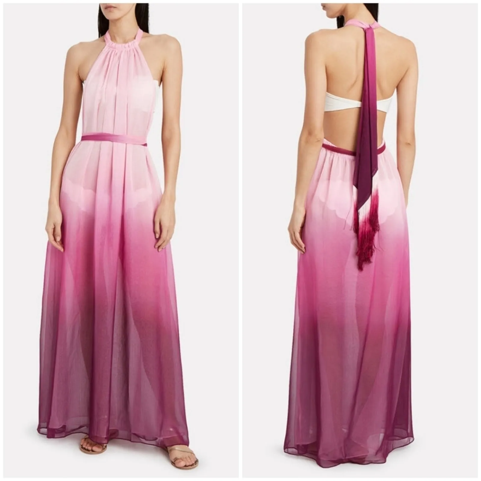 JONATHAN SIMKHAI Ombré Halter‎ Maxi Dress Pink Size Small - Image 4