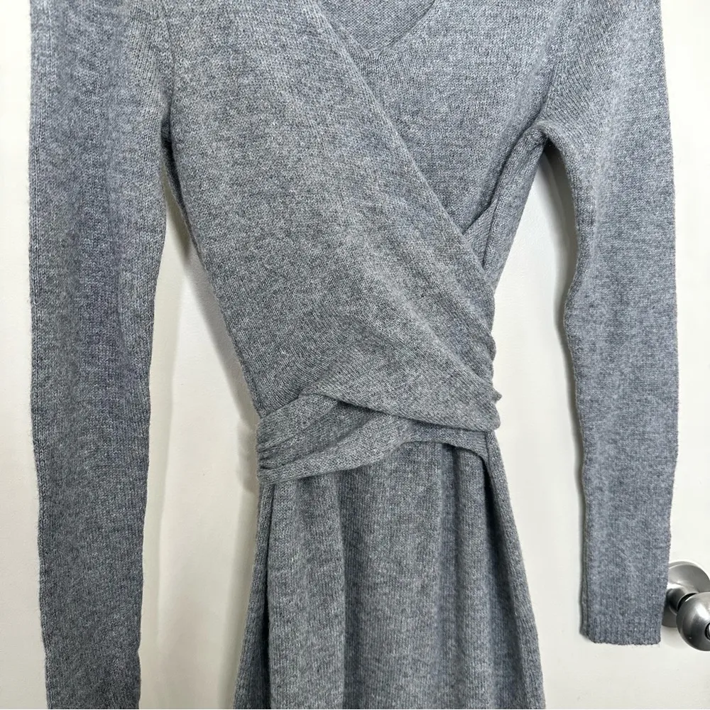 Peruvian Connection Royal Alpaca Faux-Wrap Sweater Dress in Gray - Image 3