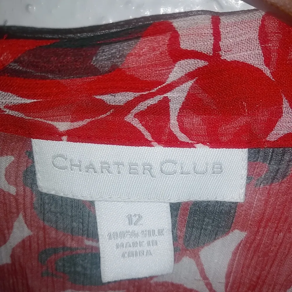 Charter Club 12 Silk Wrap Red Floral Short Sleeved Top - Image 6