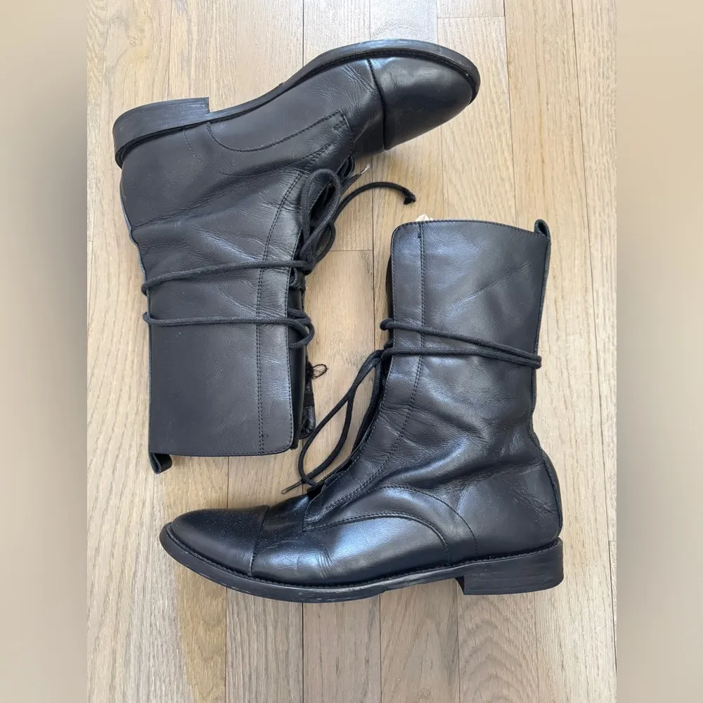 A SOLIANI MILANO Women Gothic Tech Core Combat Black Leather Lace Up Boots SZ 38 - Image 6