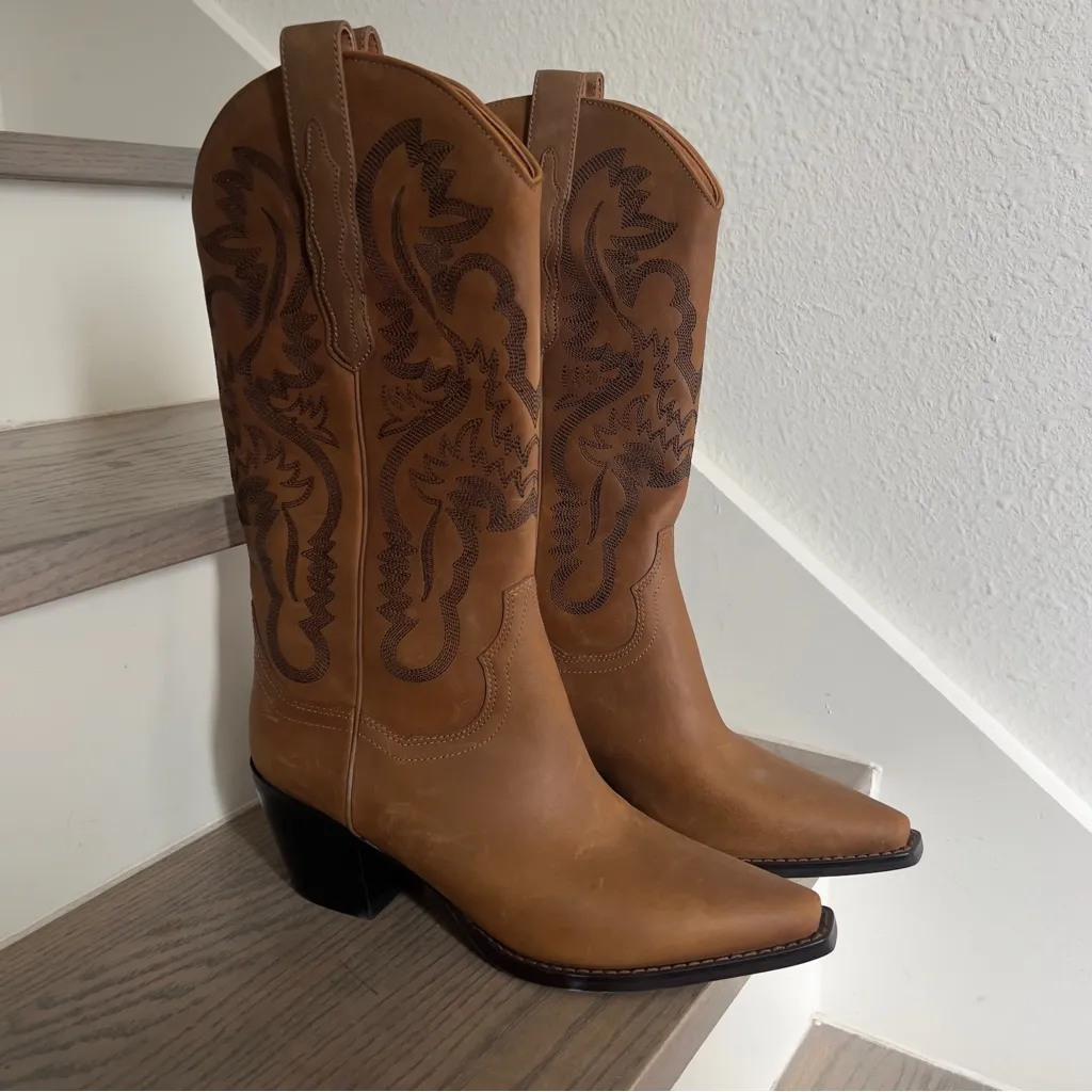 NWOB Jeffrey Campbell Anthropologie Dagget Western Cowboy Boots in Brown - Image 3