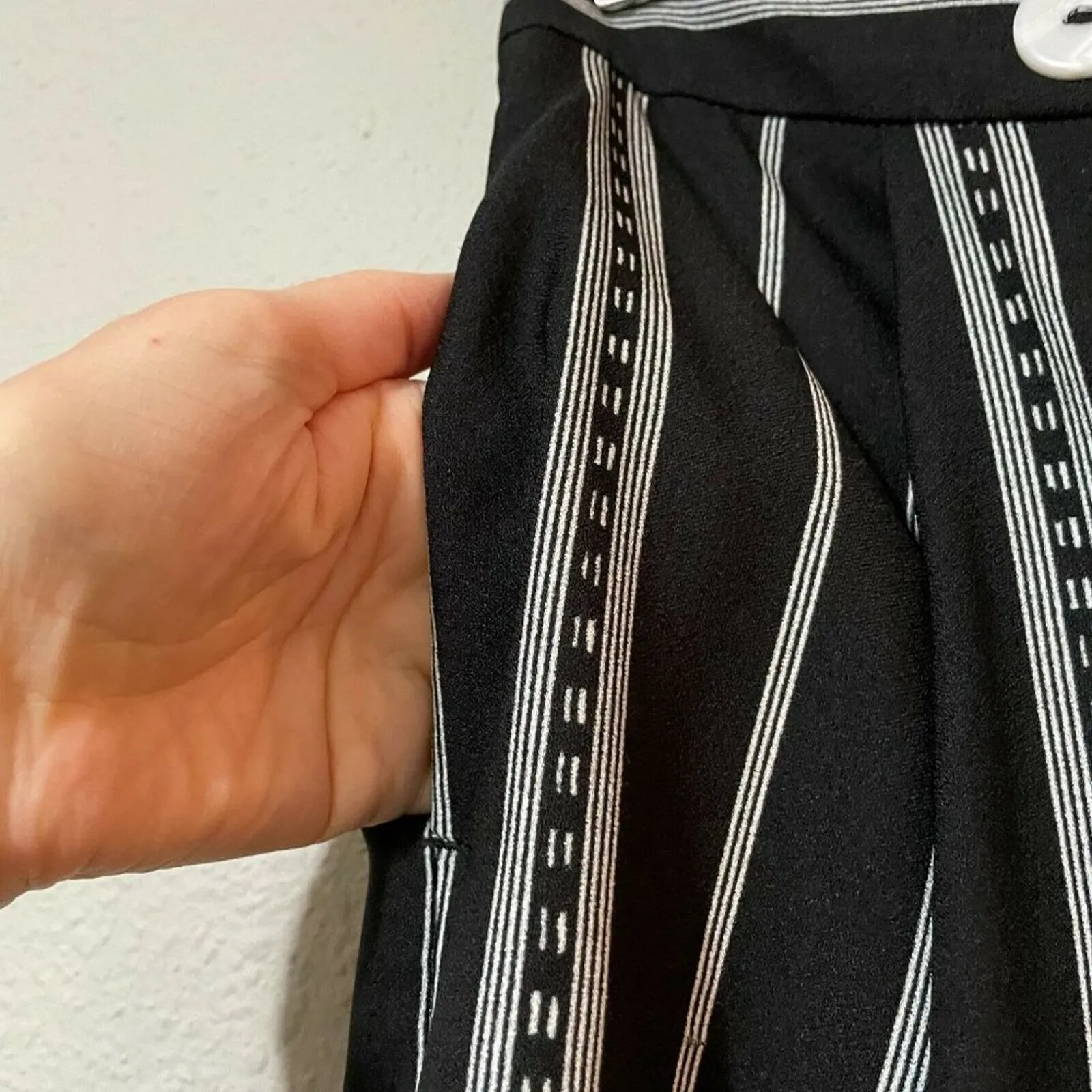 Topshop Womens Black Striped Flat Front Pockets Wide Leg Palazzo Pants Size 6 - Image 4