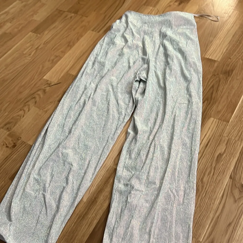 Balmain silver rhinestone high waisted belted wide legged trousers - Image 9