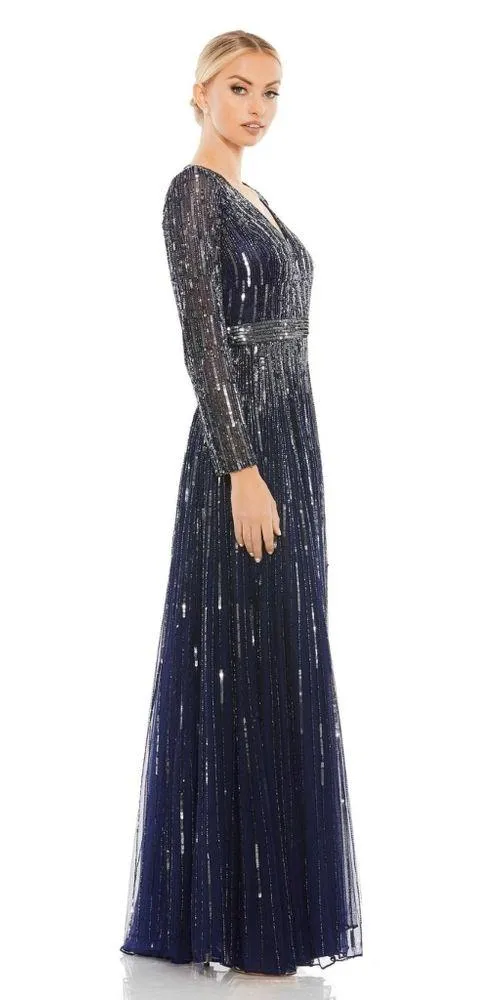MAC DUGGAL SEQUINED V NECK ILLUSION SLEEVE A LINE GOWN Size 4 - Image 2