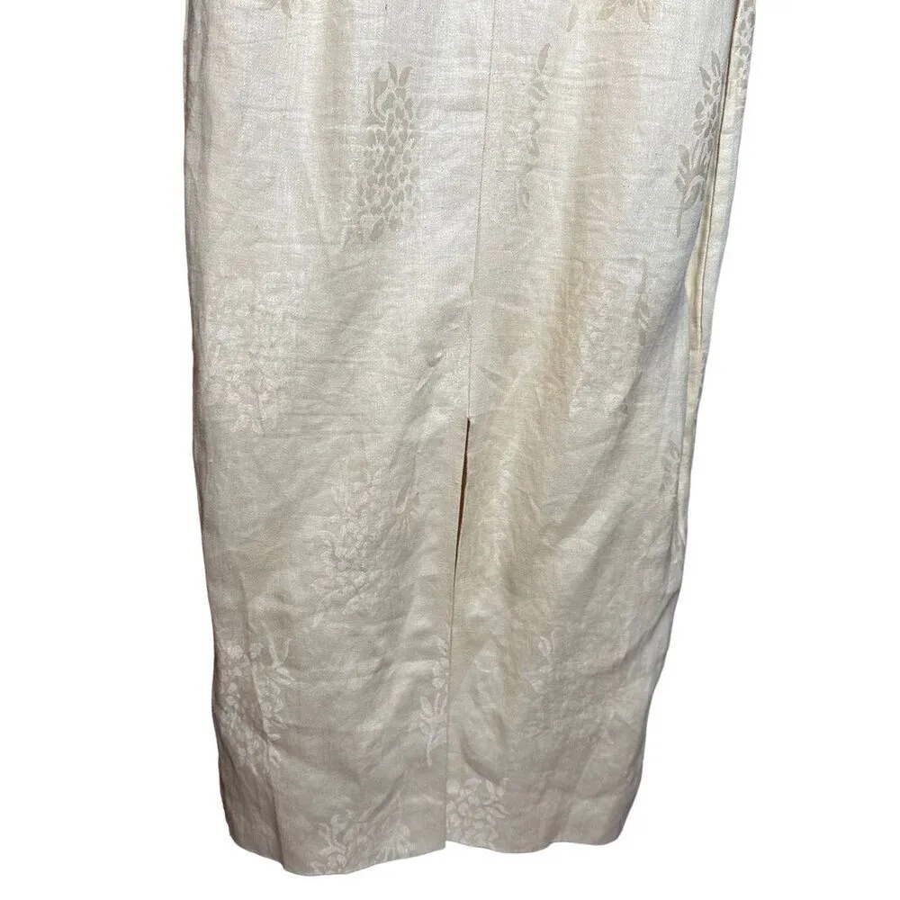 Vintage Maggy London Light Pastel Yellow embroidered linen maxi sheath dress sz - Image 11