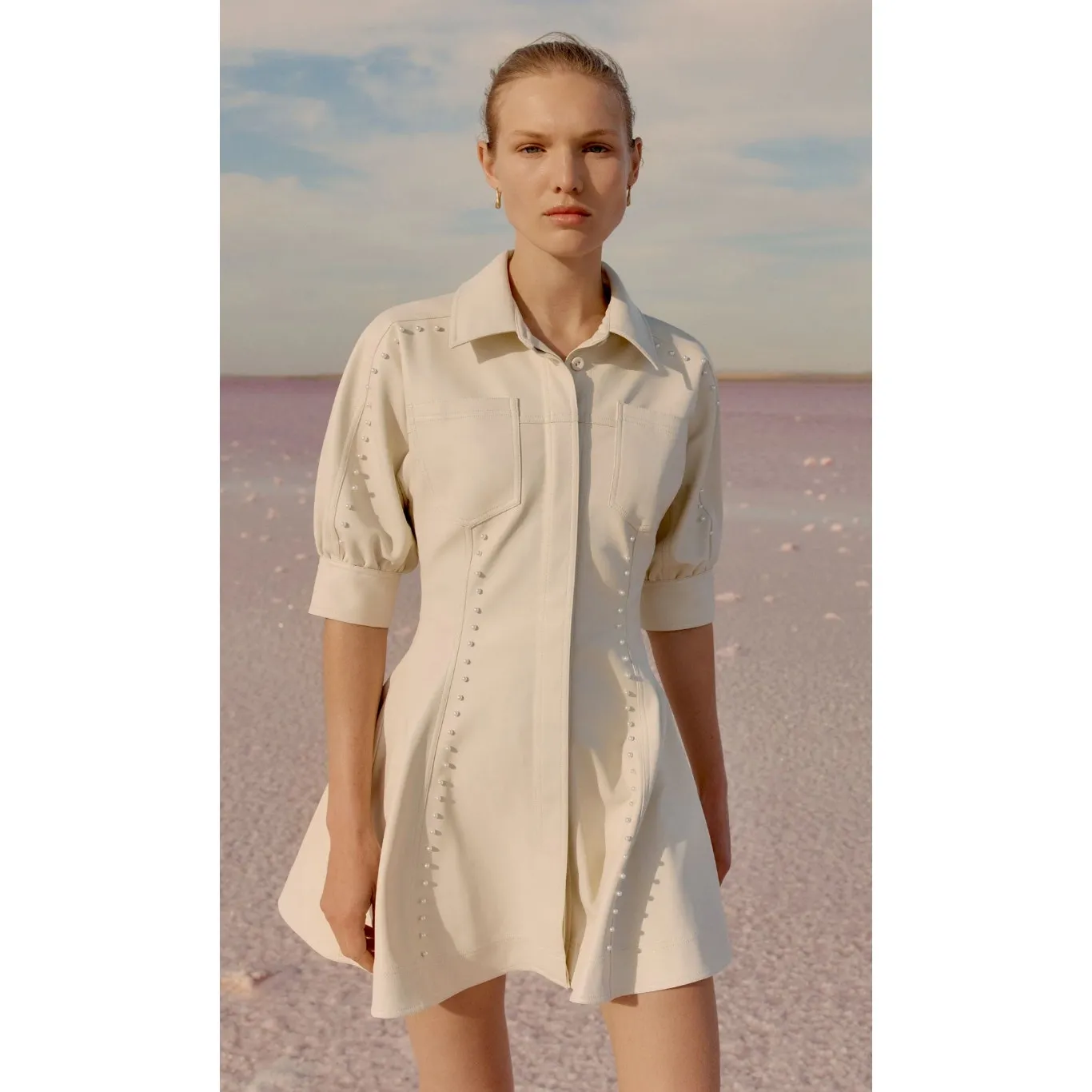 Aje Claire Pearl Mini Dress Faux Leather Ivory Cream Ecru White Size 8 - Image 15