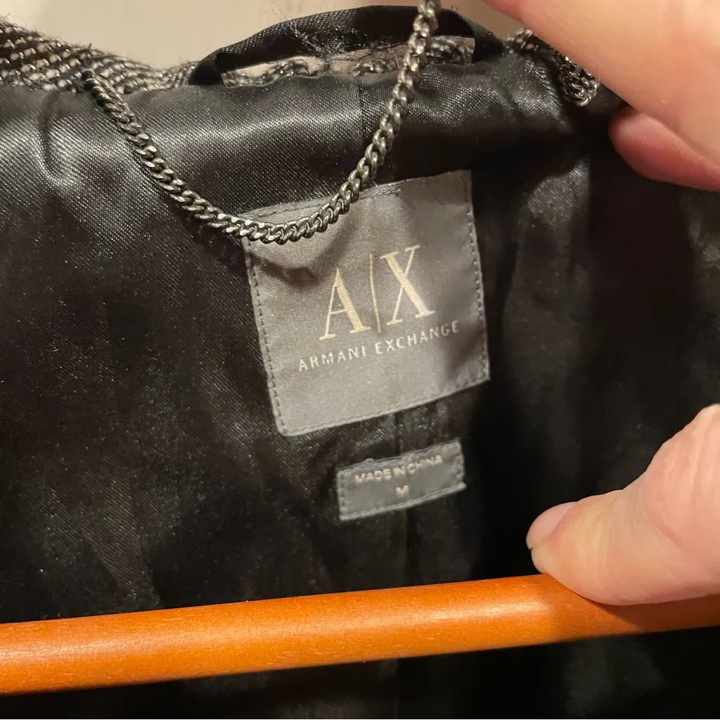 Vintage Y2K Armani Exchange tweed metallic cropped blazer shawl collar pockets Black Size M - Image 7