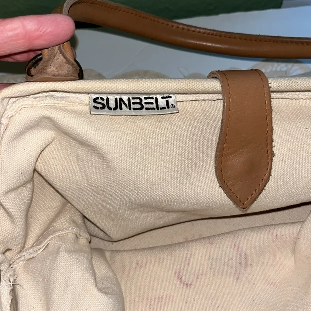 Vintage Hand painted Santa Canvas Tote Bag with Tan Handles Christmas Purse - Image 10