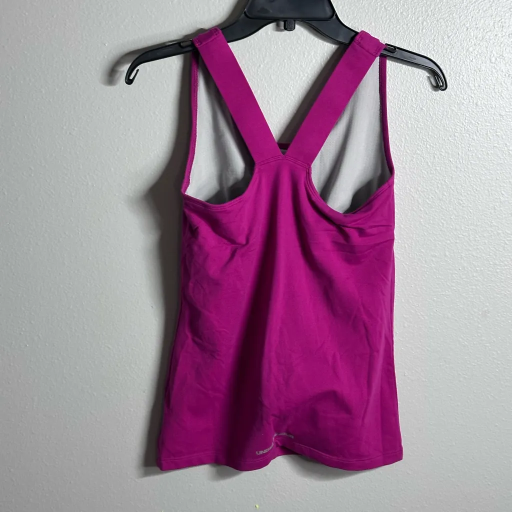 Under Armour Womens Racerback Tank Top Built in‎ Bra Purple Pink Heat Gear small - Image 6
