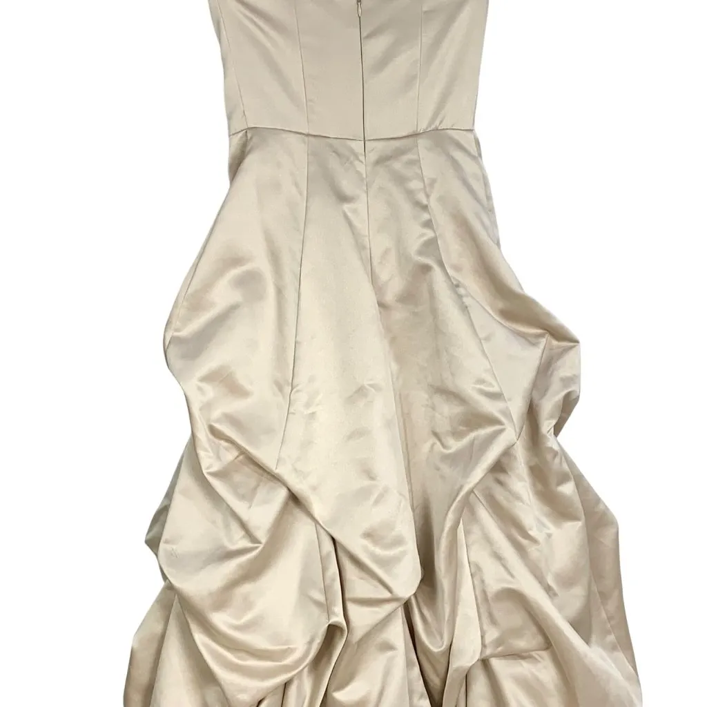 Davids Bridal Strapless Satin Pick-Up Skirt Ball Gown Wedding Prom Champagne S - Image 5
