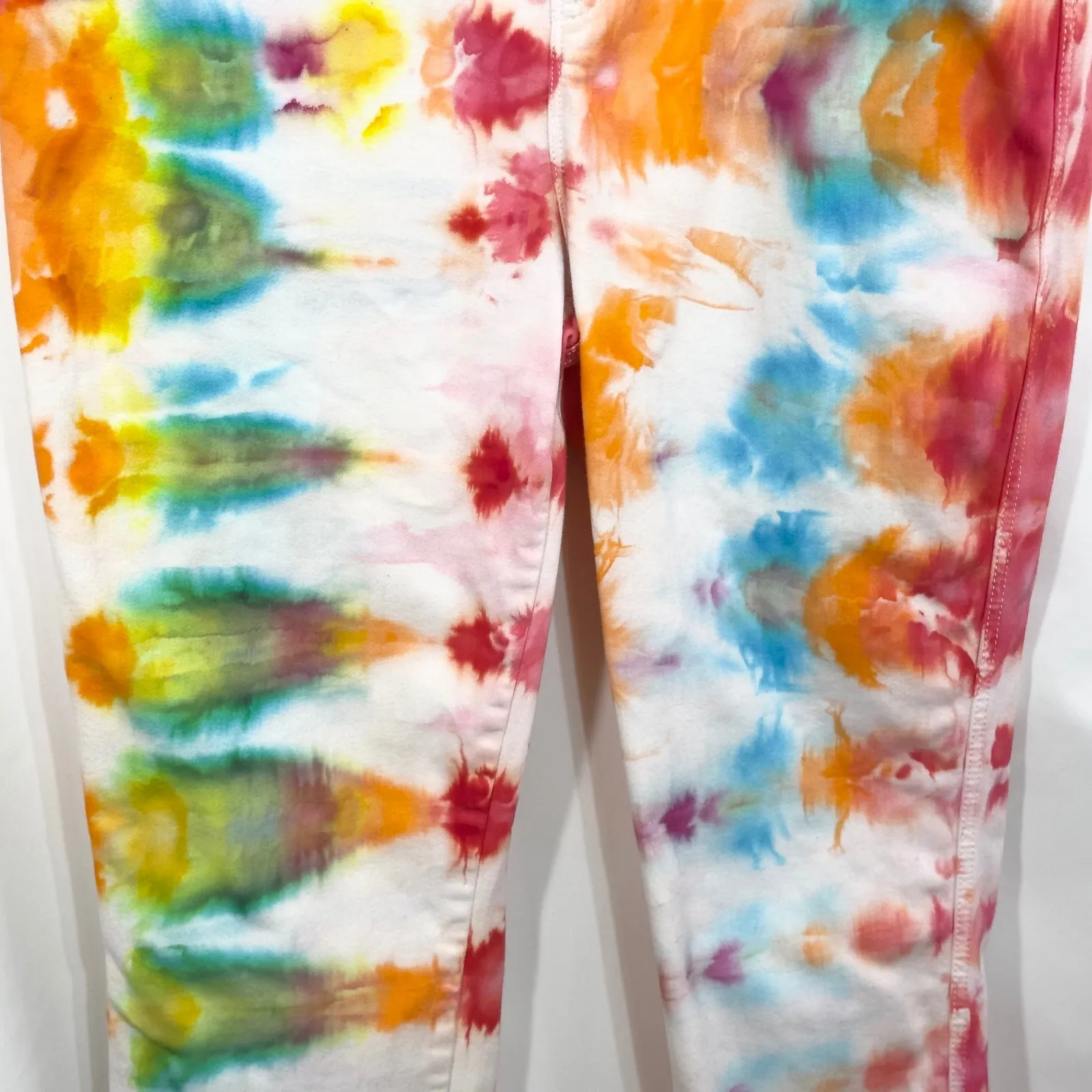 Chicos Size 12 Cropped Jeans‎ Handmade Tie Dye Denim Rainbow White High Rise 813 - Image 7
