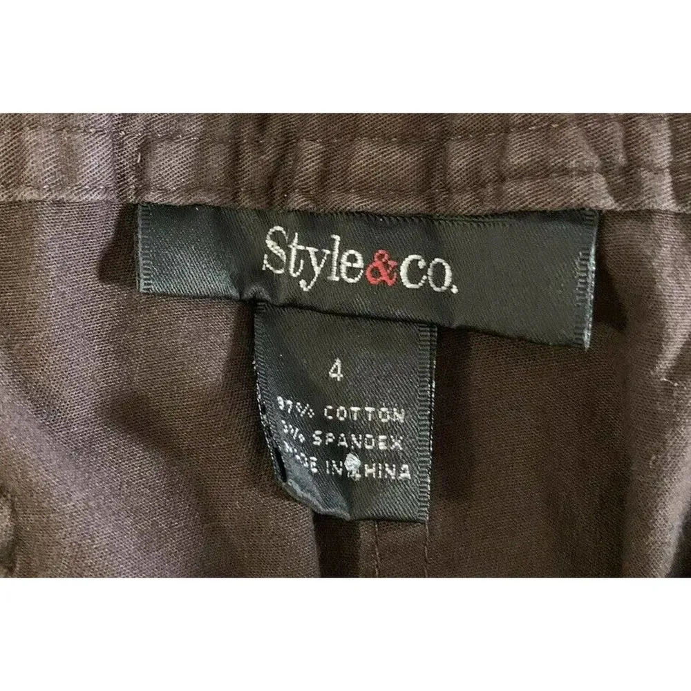NEW Womens Style & Co Brown Stretch Capri Pants with Woven Beaded Belt Size 4 - Image 2