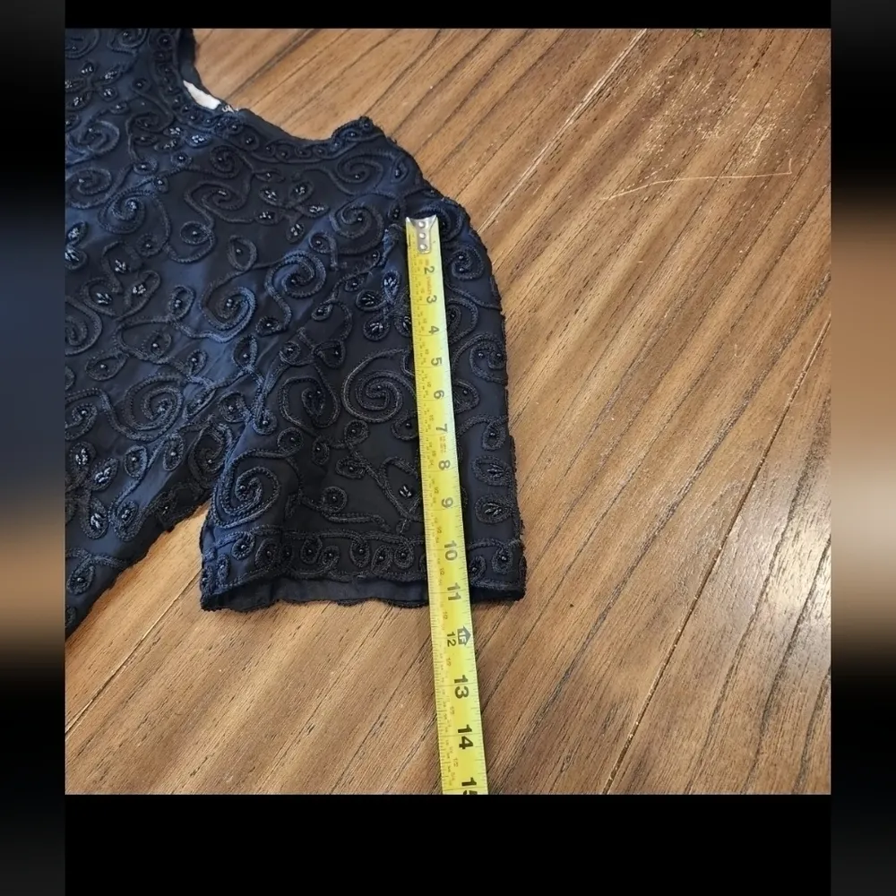 Laurence Kazar v cut shirt 1980’s Vintage Embellished Beaded silk Zip Blouse - Image 4