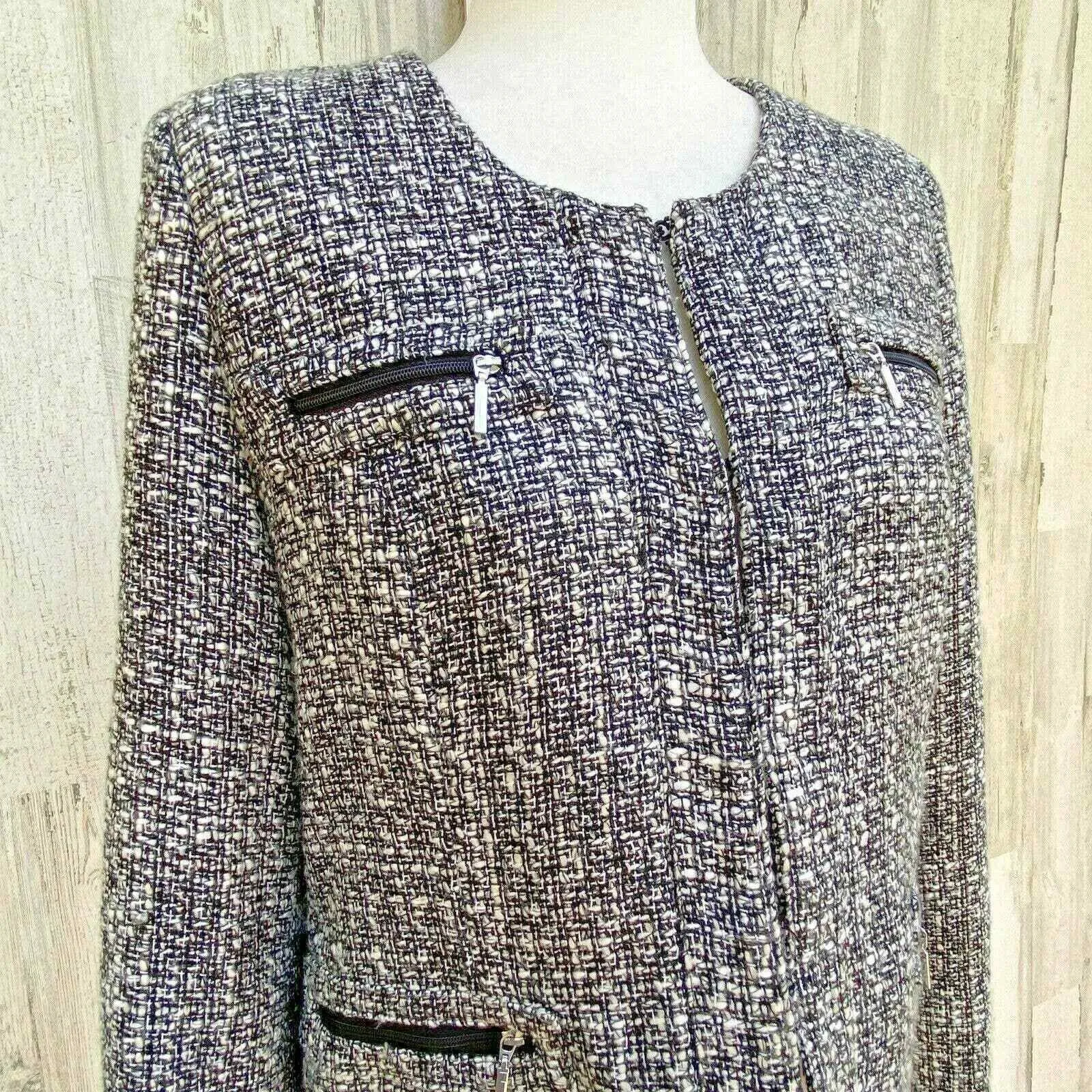 Soft Surroundings Blazer Jacket Womens Medium Gray Tweed Open Front Hook & Eye - Image 2