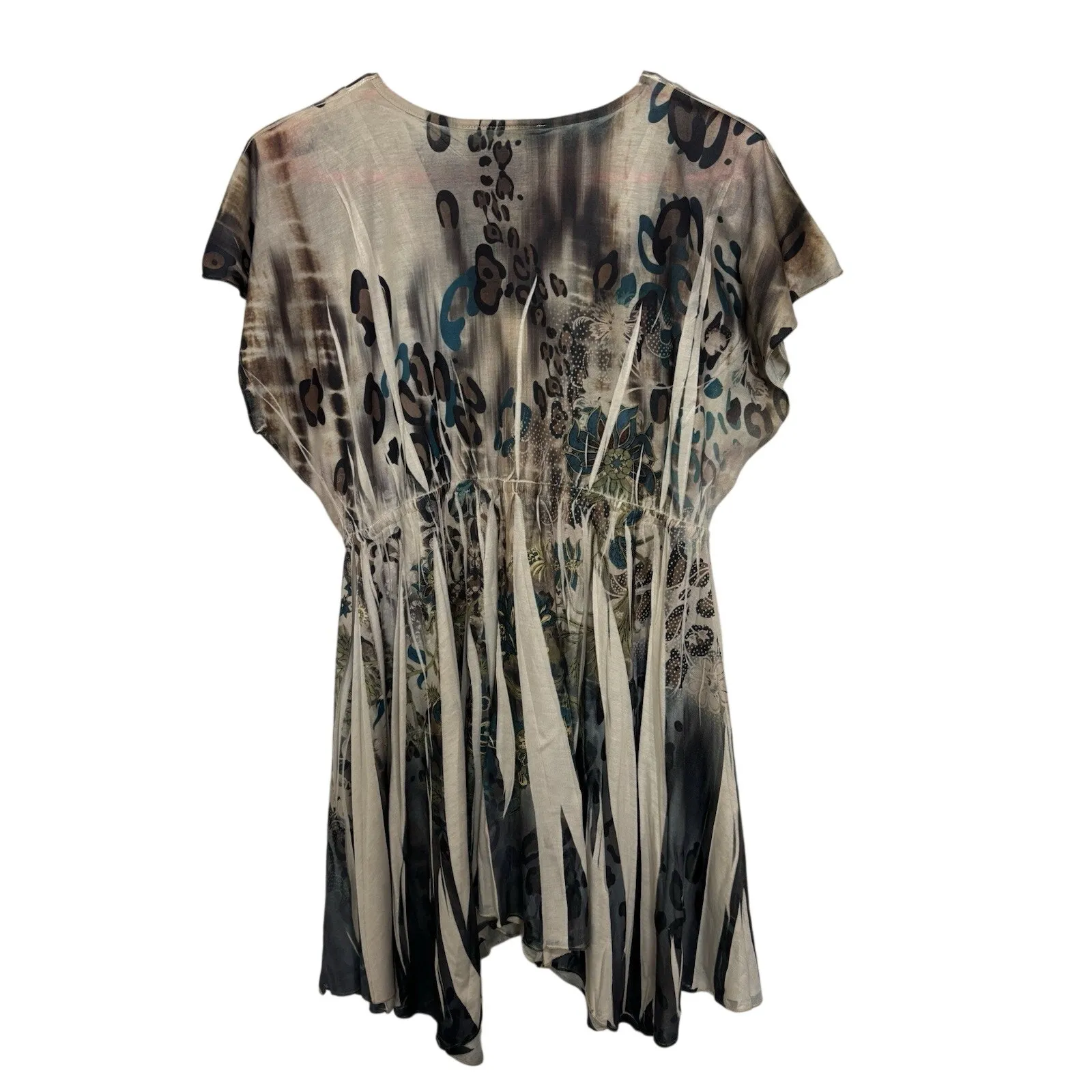 VTG Y2K Leopard Floral Print Asymmetrical Mini Dress Tunic Medium Fairy Grunge - Image 2