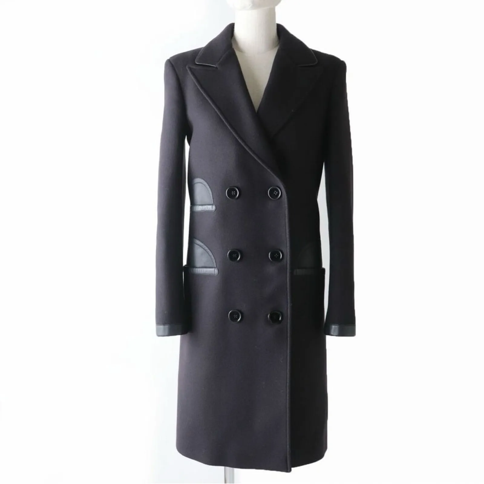 Burberry Wool Cashmere Blend Leather Trim Tailored Coat Women US2 - Image 2